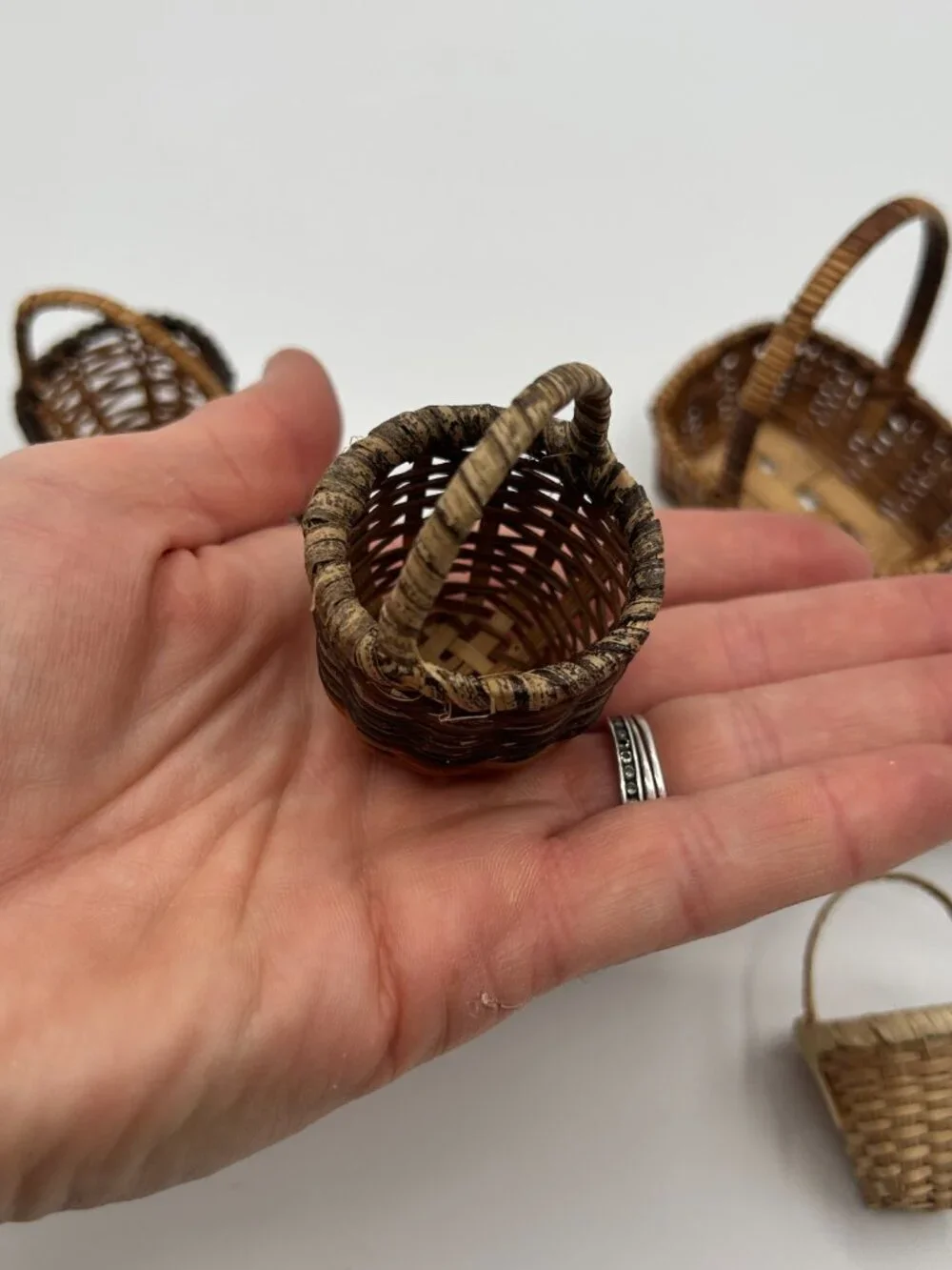 Vintage Miniature Baskets Set of 7 Handmade Woven Wicker Rattan Dollhouse Decor